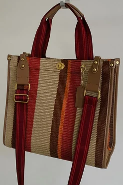 New Dear-Lover Random Cutting Color Block Canvas Large Tote Bag Coffee