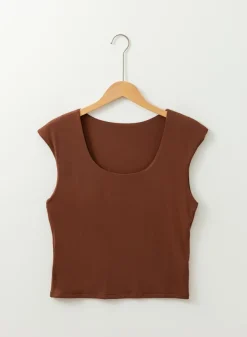 Outlet Dear-Lover Solid Color U Neck Slim Fit Tank Top Coffee