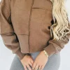 Best Dear-Lover Solid Exposed Seam Pullover Sweatshirt Coffee