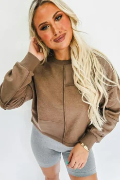 Best Dear-Lover Solid Exposed Seam Pullover Sweatshirt Coffee