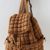 Clearance Dear-Lover Solid Flapped Quilted Puffer Backpack Coffee
