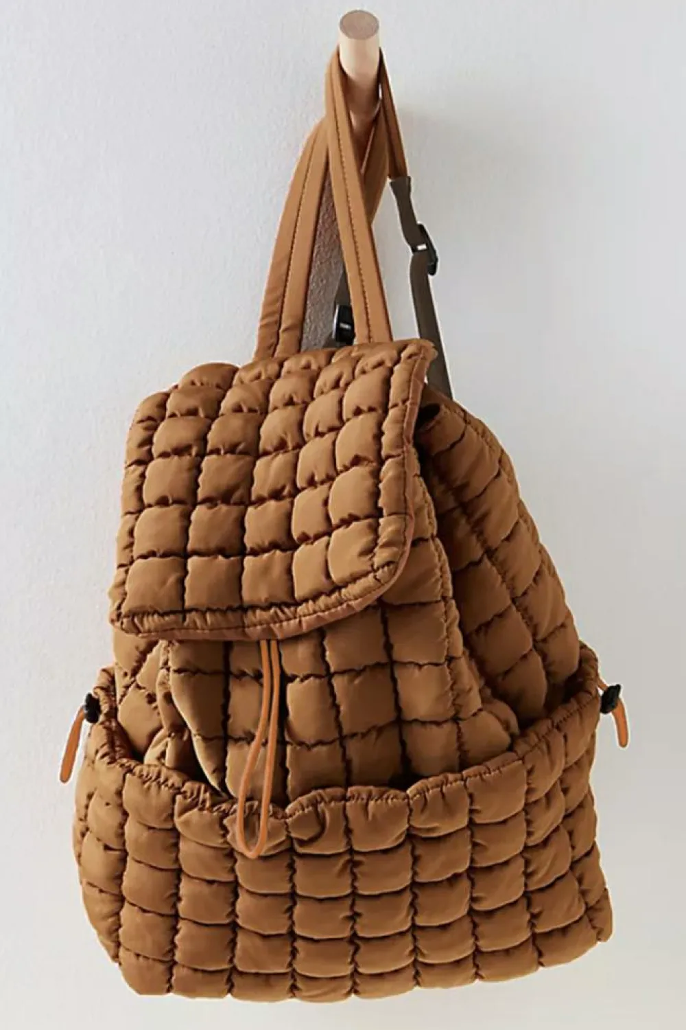 Clearance Dear-Lover Solid Flapped Quilted Puffer Backpack Coffee