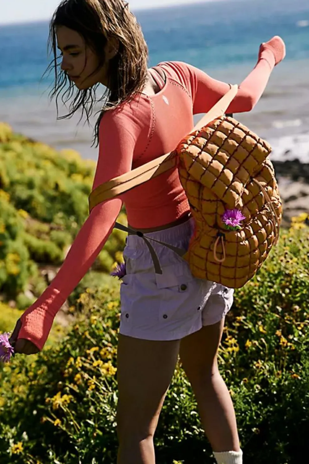Clearance Dear-Lover Solid Flapped Quilted Puffer Backpack Coffee