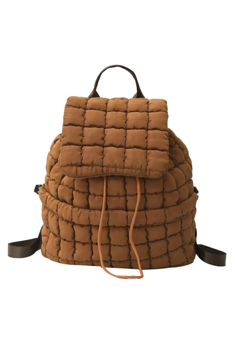 Clearance Dear-Lover Solid Flapped Quilted Puffer Backpack Coffee