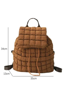 Clearance Dear-Lover Solid Flapped Quilted Puffer Backpack Coffee