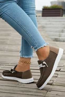 Fashion Dear-Lover Solid Ribbed Criss Cross Slip On Casual Shoes Coffee