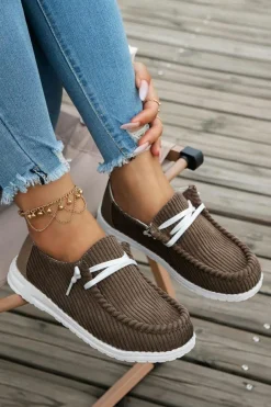 Fashion Dear-Lover Solid Ribbed Criss Cross Slip On Casual Shoes Coffee