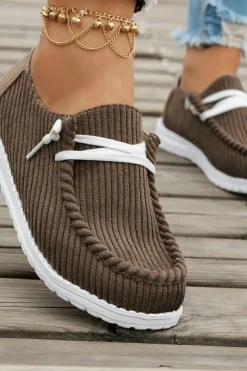 Fashion Dear-Lover Solid Ribbed Criss Cross Slip On Casual Shoes Coffee