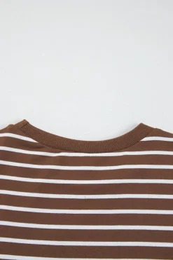 Discount Dear-Lover Striped Long Sleeve Round Neck Loose Top Coffee