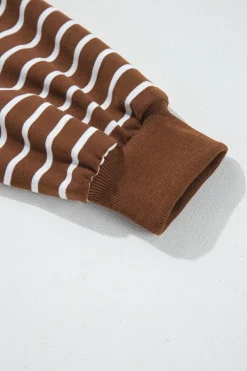 Discount Dear-Lover Striped Long Sleeve Round Neck Loose Top Coffee