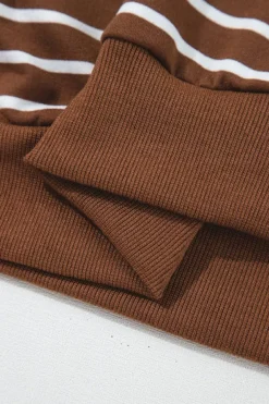 Discount Dear-Lover Striped Long Sleeve Round Neck Loose Top Coffee