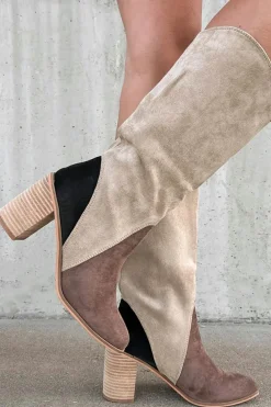 Online Dear-Lover Suede Calf Length Chunky Heel Boots Coffee