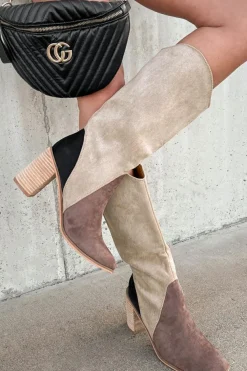 Online Dear-Lover Suede Calf Length Chunky Heel Boots Coffee