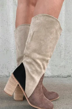 Online Dear-Lover Suede Calf Length Chunky Heel Boots Coffee