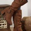 Outlet Dear-Lover Suede Double Buckled Side Zipped Mid-calf Boots Coffee
