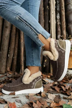 Fashion Dear-Lover Suede Stitching Patchwork Plush Lined Anklet Boots Coffee