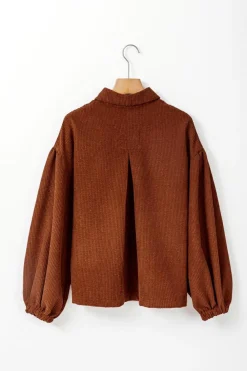 Discount Dear-Lover Textured Corduroy Puff Sleeve Shacket Coffee