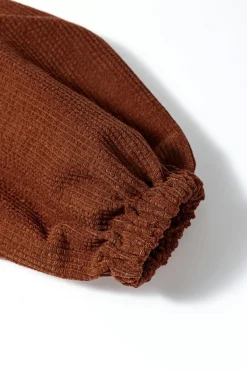 Discount Dear-Lover Textured Corduroy Puff Sleeve Shacket Coffee
