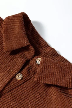 Discount Dear-Lover Textured Corduroy Puff Sleeve Shacket Coffee