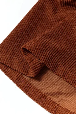 Discount Dear-Lover Textured Corduroy Puff Sleeve Shacket Coffee