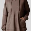 Best Dear-Lover Waffle Knit Fleece Lined High Low Oversized Hoodie Coffee