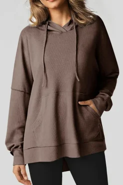Best Dear-Lover Waffle Knit Fleece Lined High Low Oversized Hoodie Coffee