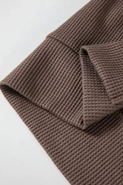 Best Dear-Lover Waffle Knit Fleece Lined High Low Oversized Hoodie Coffee
