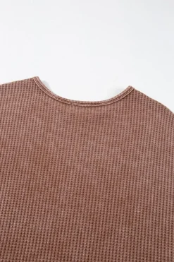 New Dear-Lover Waffle Knit Fringed High Low Loose Top Coffee