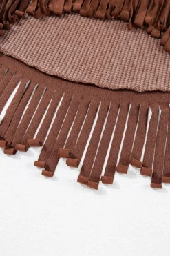 New Dear-Lover Waffle Knit Fringed High Low Loose Top Coffee
