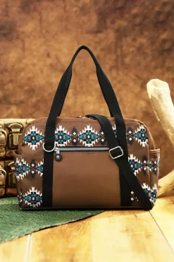 Sale Dear-Lover Western Aztec Print PU Leather Large Travel Duffel Bag Coffee