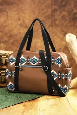 Sale Dear-Lover Western Aztec Print PU Leather Large Travel Duffel Bag Coffee