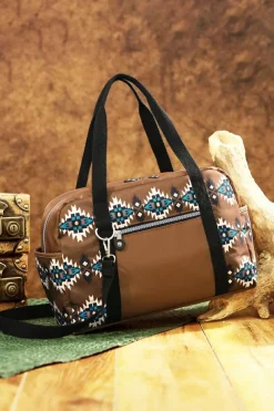 Sale Dear-Lover Western Aztec Print PU Leather Large Travel Duffel Bag Coffee