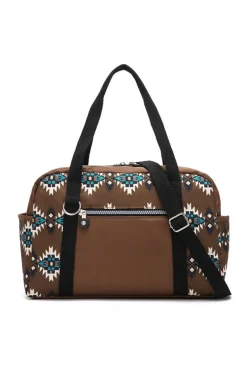Sale Dear-Lover Western Aztec Print PU Leather Large Travel Duffel Bag Coffee