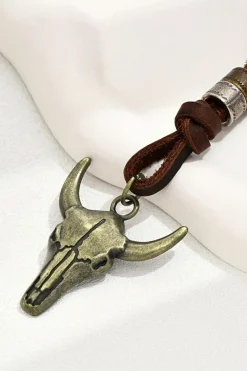 Discount Dear-Lover Western Steer Head Pendant Necklace Coffee