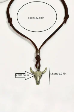 Discount Dear-Lover Western Steer Head Pendant Necklace Coffee