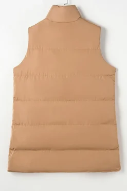Outlet Dear-Lover Windproof Longline Full Zipper Puffer Vest with Pockets Coffee