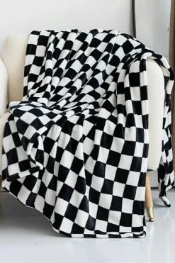 Hot Dear-Lover Checkerboard Printed Soft Throw Blanket 120*200cm Color black