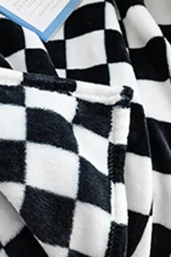 Hot Dear-Lover Checkerboard Printed Soft Throw Blanket 120*200cm Color black