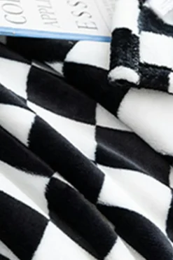 Hot Dear-Lover Checkerboard Printed Soft Throw Blanket 120*200cm Color black