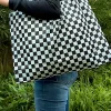 Fashion Dear-Lover Checkered Print Large Capacity Canvas Shoulder Bag Color black