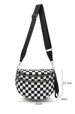 Sale Dear-Lover Checkered Print Wide Strap Large Crossbody Bag Color black