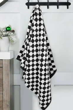 Clearance Dear-Lover Checkered Print Soft Large Bath Towel Color black