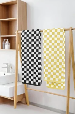 Clearance Dear-Lover Checkered Print Soft Large Bath Towel Color black