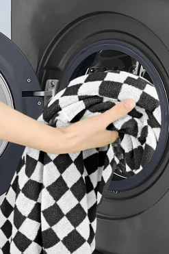 Clearance Dear-Lover Checkered Print Soft Large Bath Towel Color black