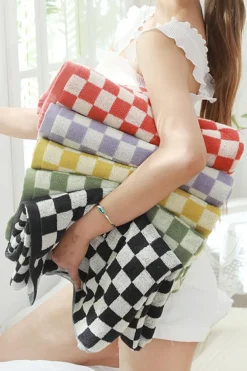 Clearance Dear-Lover Checkered Print Soft Large Bath Towel Color black
