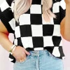 Sale Dear-Lover Colorblock Plaid Pattern Ribbed Trim Sweater Tank Top Color black