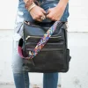 Best Dear-Lover Geometric Crochet Strap PU Leather Large Backpack Color black