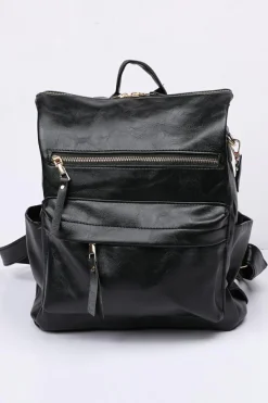 Best Dear-Lover Geometric Crochet Strap PU Leather Large Backpack Color black