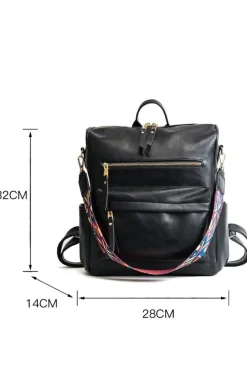 Best Dear-Lover Geometric Crochet Strap PU Leather Large Backpack Color black