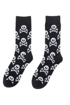 Clearance Dear-Lover Halloween Skull & Crossbones Crew Socks Color black